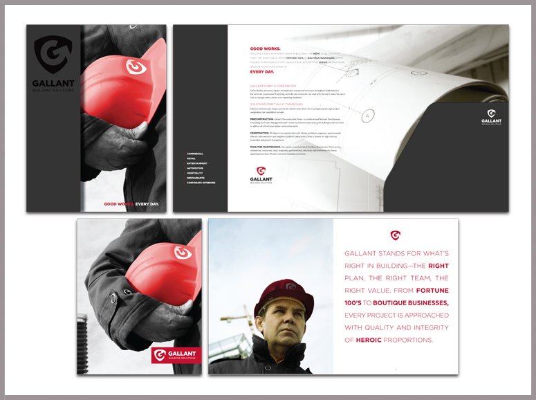 brochure, folder and branding for Gallant, a construction company