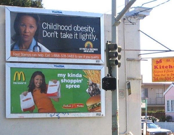 McDonald's billboard vs. childhood obesity billboard