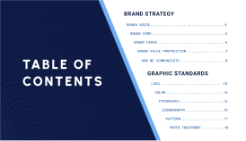 Table of Contents Outlining Brand Strategy and Graphic Standards
